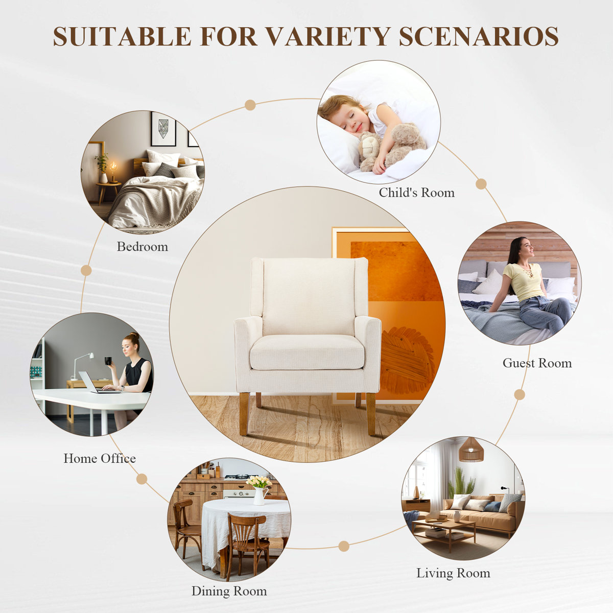 Leston Wide Upholstered Fabric Accent Armchair with Solid Wood Leg